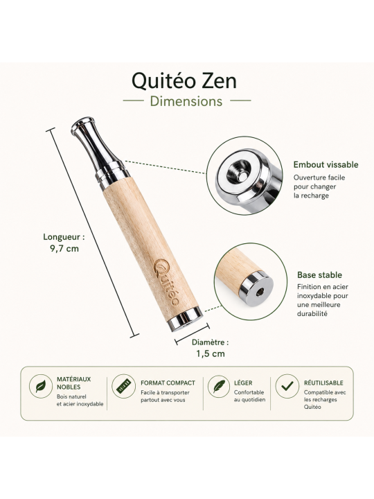 Quitéo Zen - Inhalateur Naturel Sans Nicotine aux Huiles Essentielles