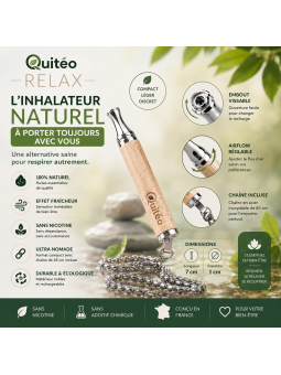 Quitéo Relax – Inhalateur Naturel Sans Nicotine Pendentif en Bois et Acier Inoxydable