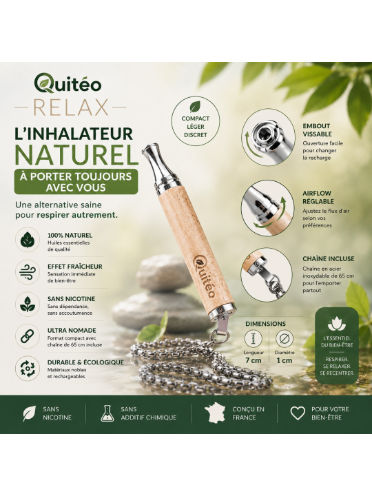 Quitéo Relax - Inhalateur Naturel Sans Nicotine Pendentif aux Huiles Essentielles