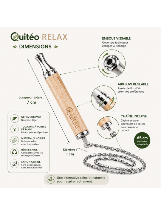 Quitéo Relax - Inhalateur Naturel Sans Nicotine Pendentif aux Huiles Essentielles