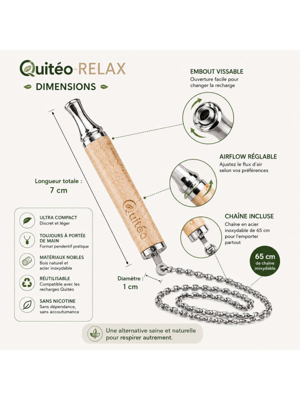 Quitéo Relax - Inhalateur Naturel Sans Nicotine Pendentif aux Huiles Essentielles