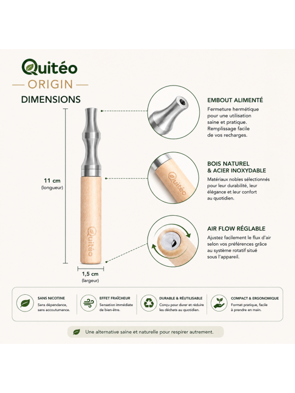 Quitéo Origin - Inhalateur Naturel Sans Nicotine aux Huiles Essentielles