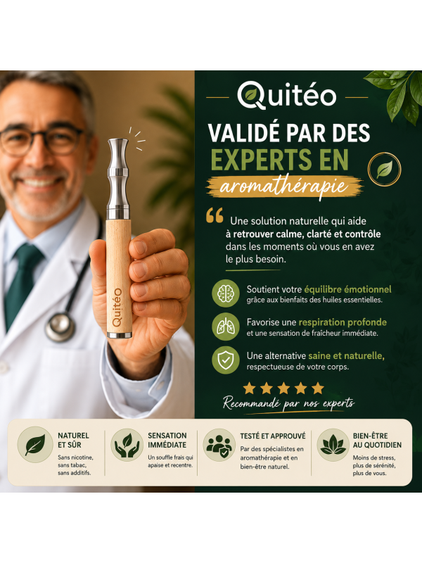 Quitéo Relax - Inhalateur Naturel Sans Nicotine Pendentif aux Huiles Essentielles