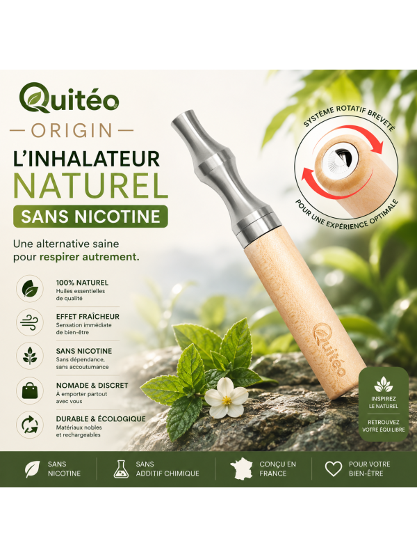 Quitéo Origin - Inhalateur Naturel Sans Nicotine aux Huiles Essentielles